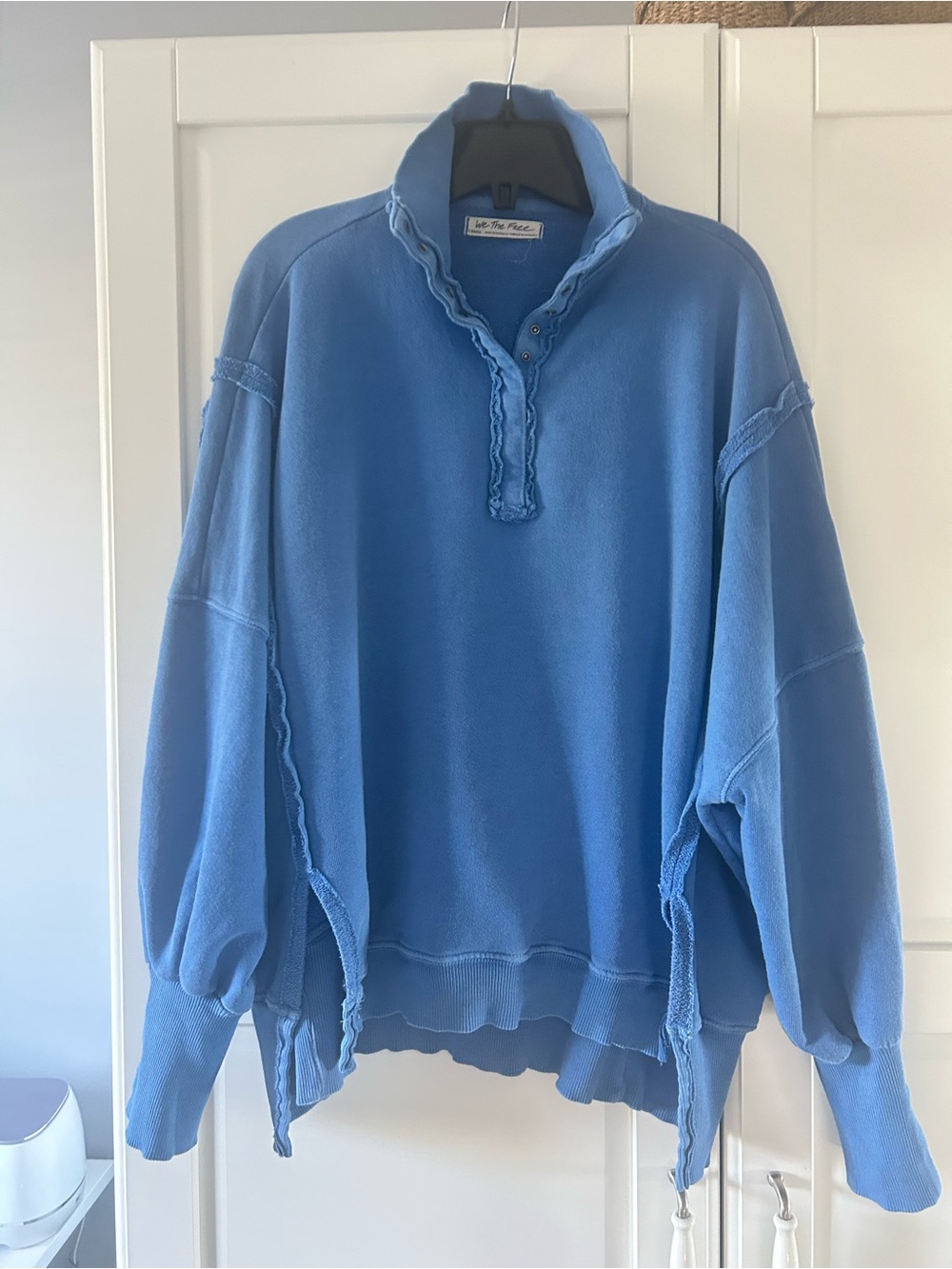 Free People Camden Henley Oversized Blue Pullover Sweater
